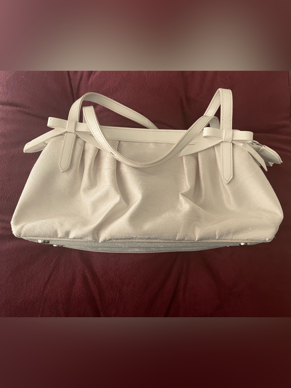 Talbots Makeup Bag - Cream Shoulder Bag with Bow Trim